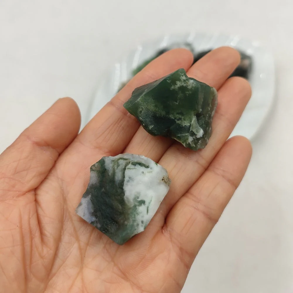 Raw Natural Green Moss Agate Stones - Image 2