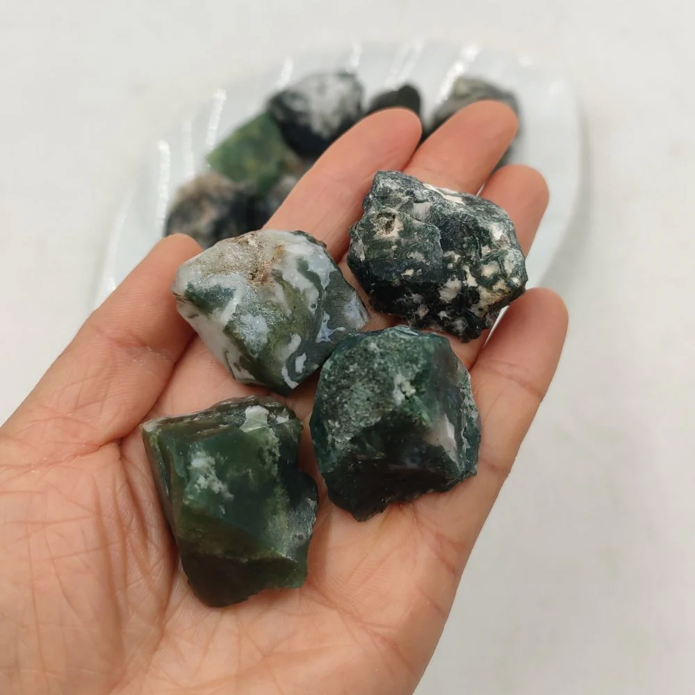 Raw Natural Green Moss Agate Stones - Image 3