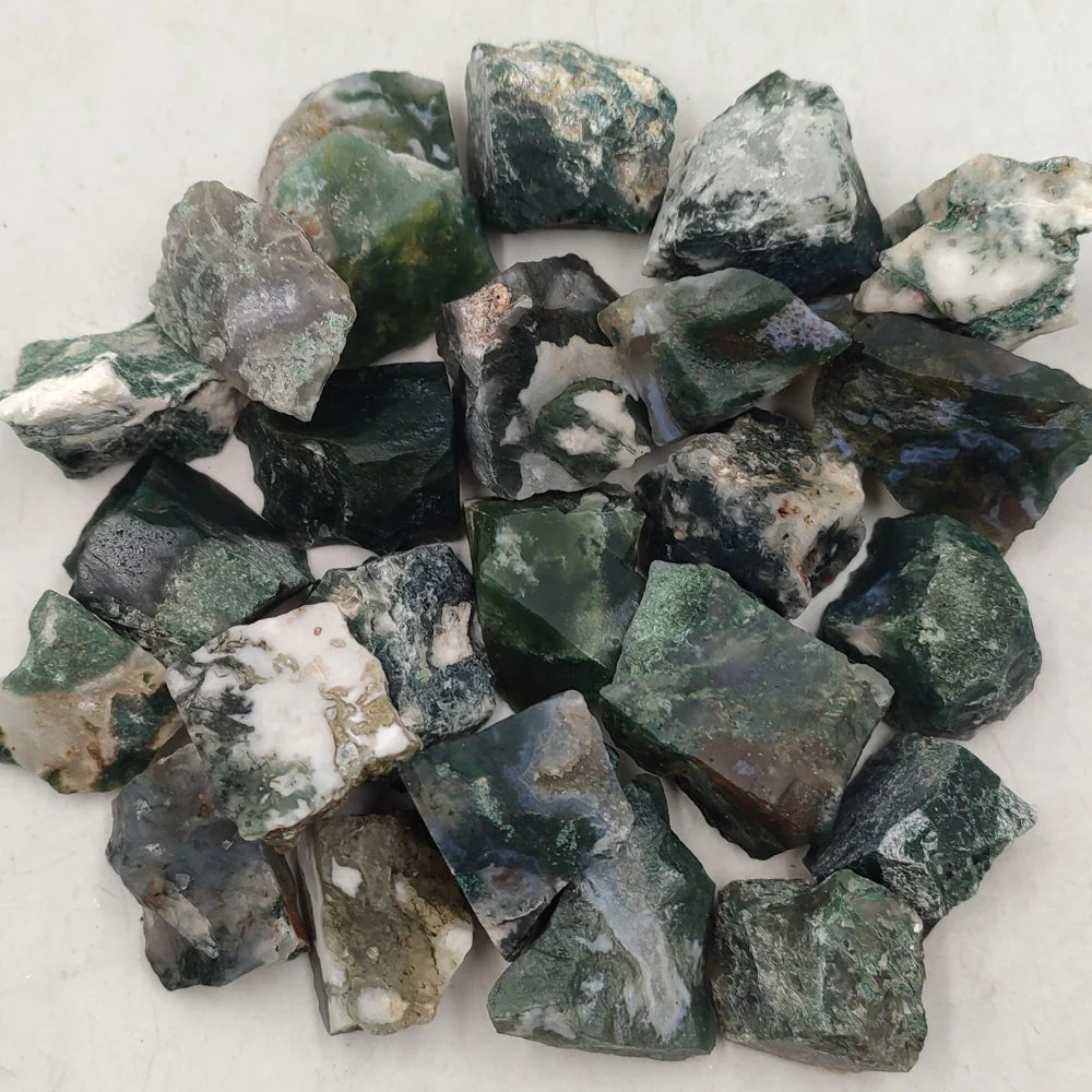 Raw Natural Green Moss Agate Stones - Image 4