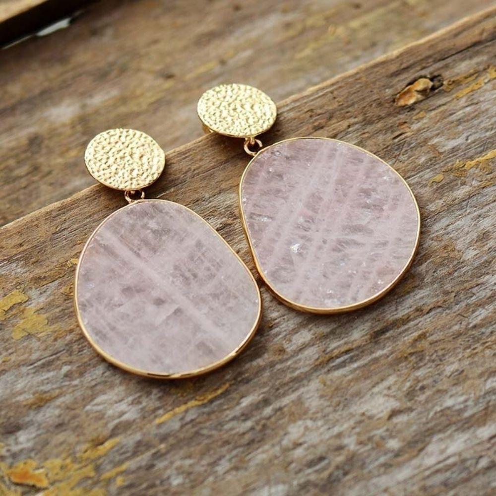 Rose Quartz Crystal Drop Earrings - Image 2