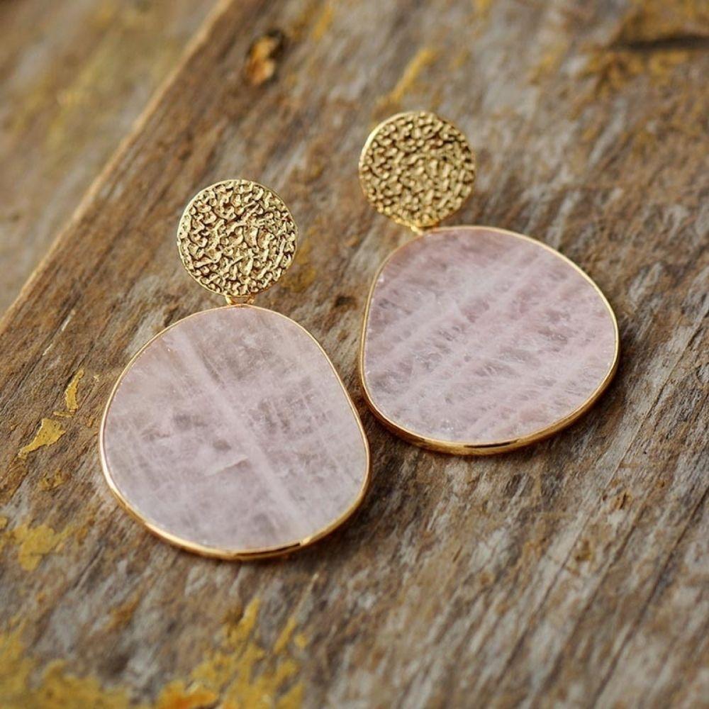 Rose Quartz Crystal Drop Earrings - Image 3