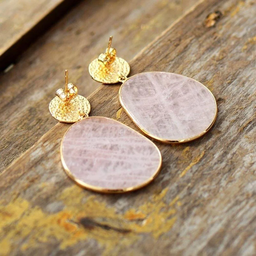 Rose Quartz Crystal Drop Earrings - Image 4
