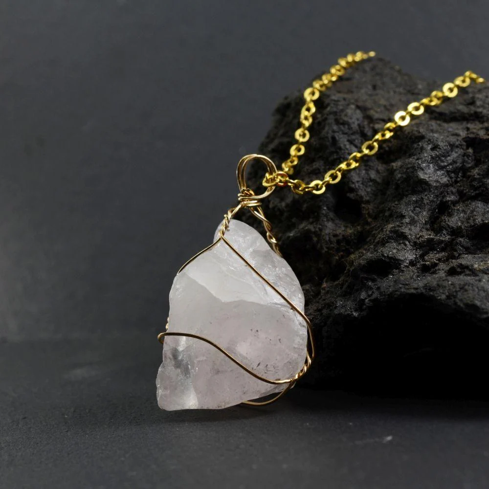 Raw Rose Quartz Golden Wire Necklace - Image 6