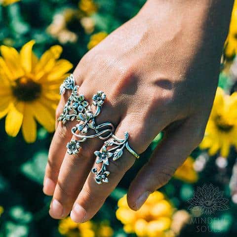 Sacred Blooming Flowers Ring Set - Image 5