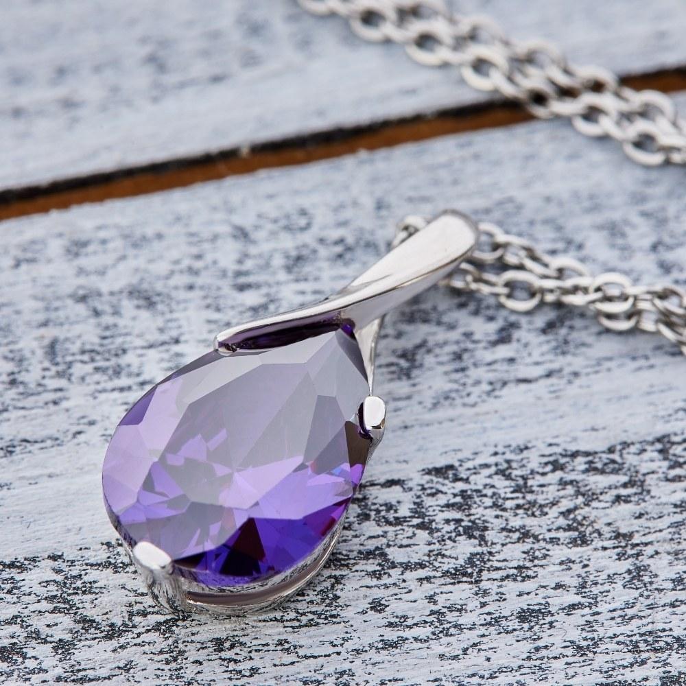 Silver Amethyst Drop Necklace - Image 2