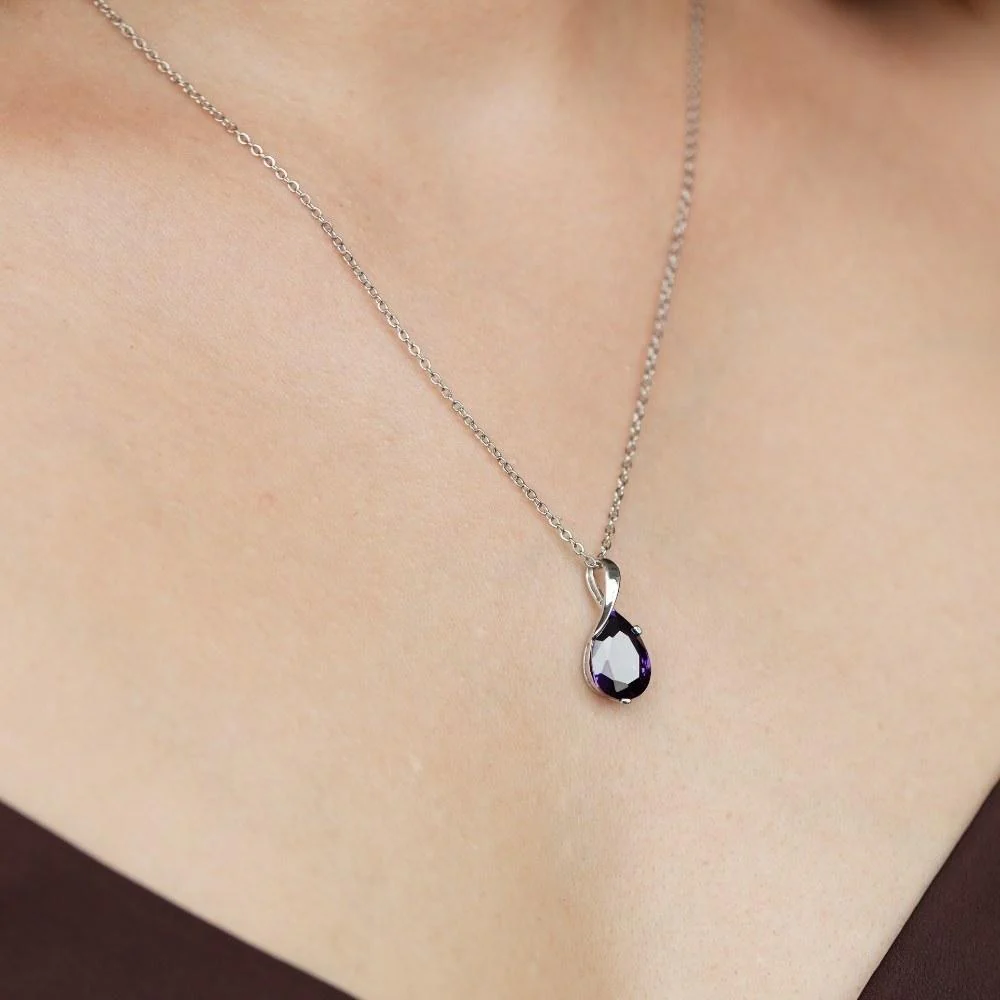 Silver Amethyst Drop Necklace - Image 4