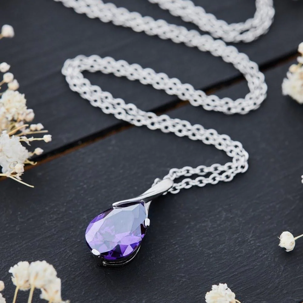 Silver Amethyst Drop Necklace - Image 5