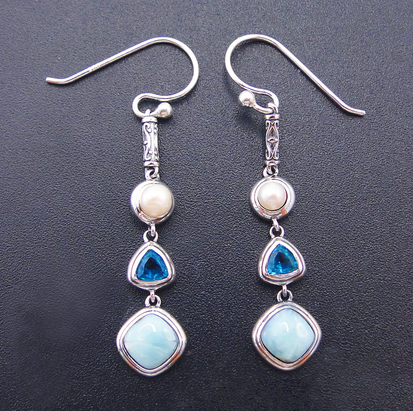 Silver Larimar Earrings - Image 3