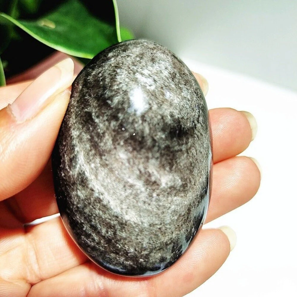 Silver Sheen Obsidian Palm Stone - Image 4