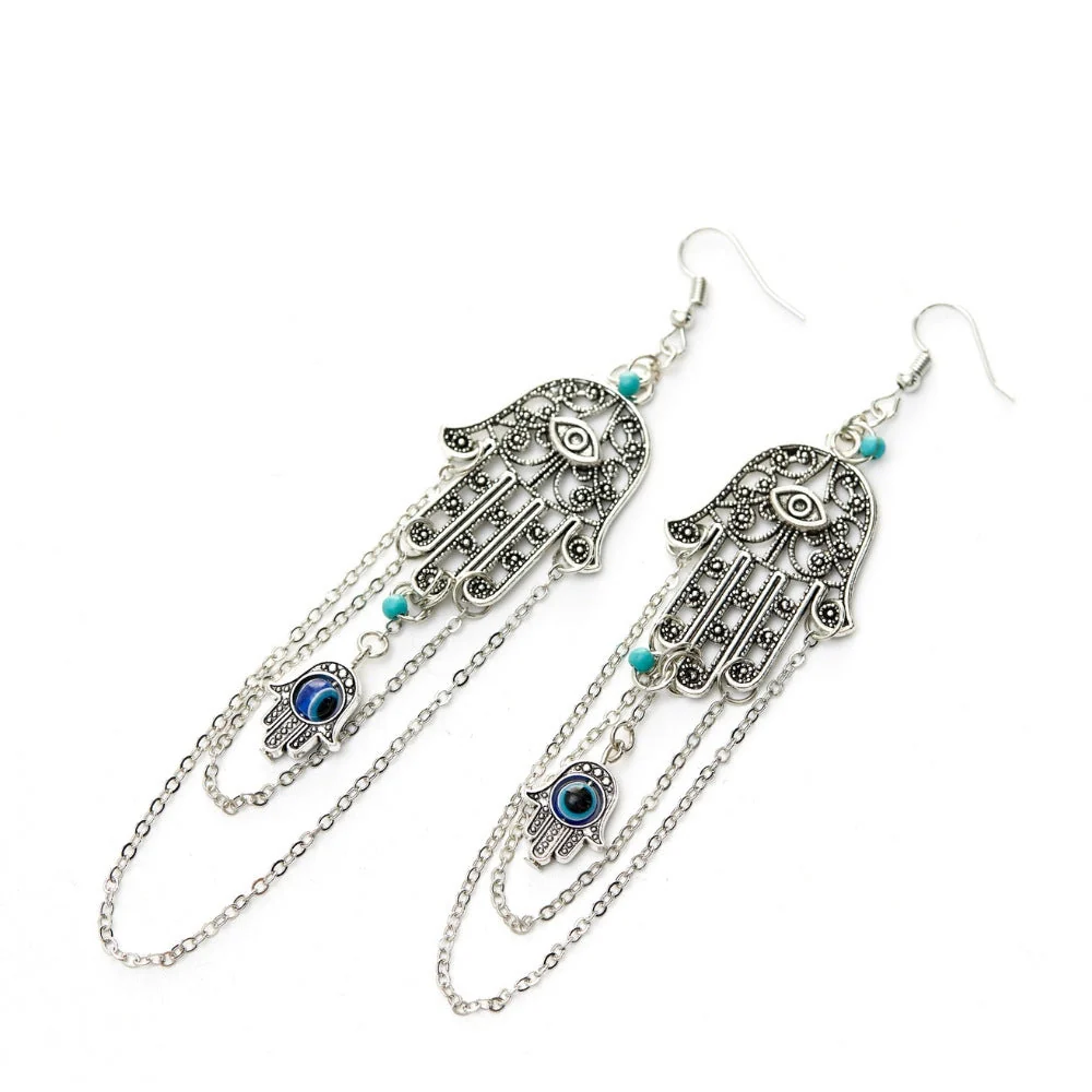 Spiritual Hamsa Evil Eye Earrings - Image 3