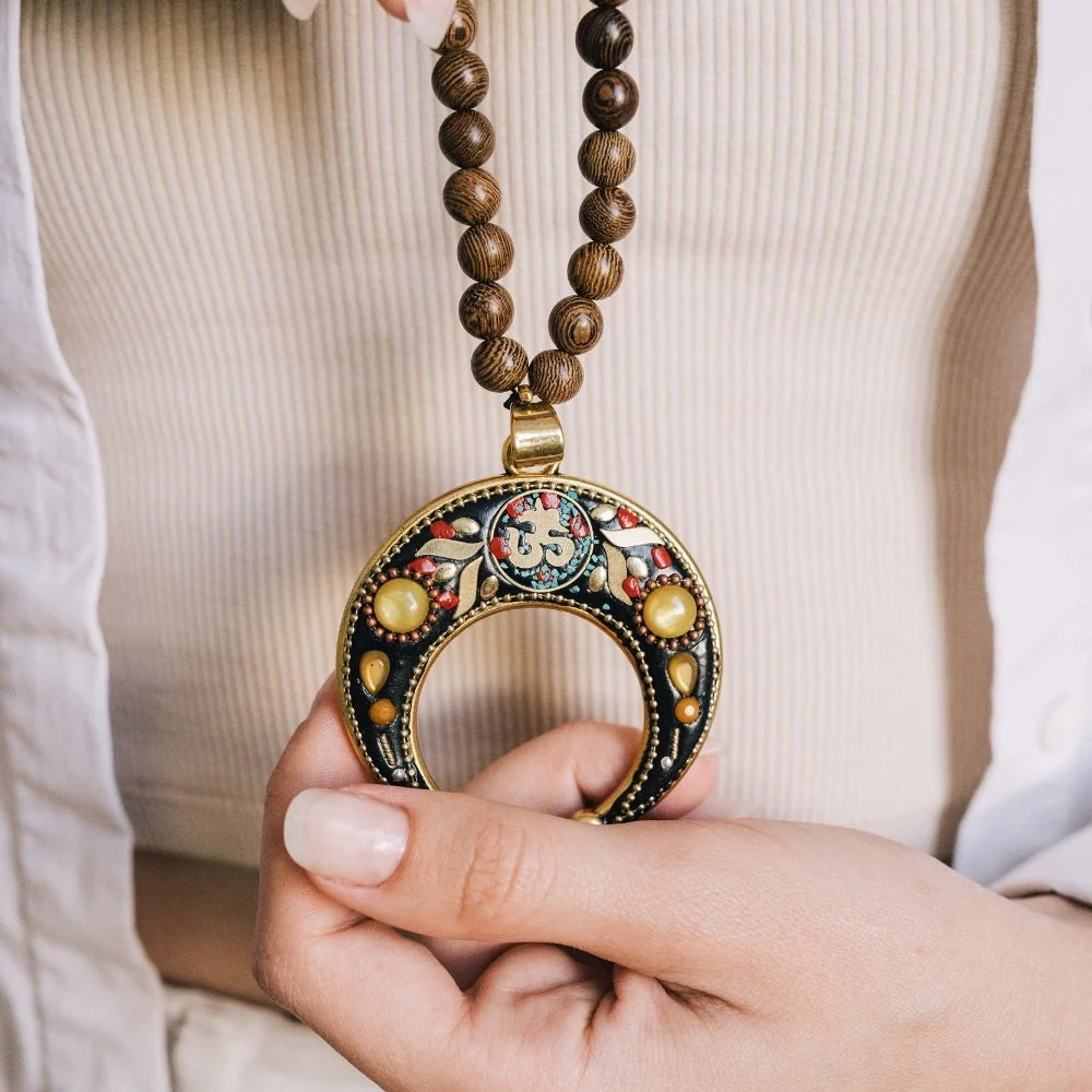 Spiritual Wooden Bead Om Mindfulness Necklace - Image 2