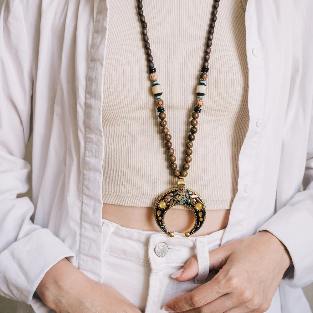 Spiritual Wooden Bead Om Mindfulness Necklace - Image 3