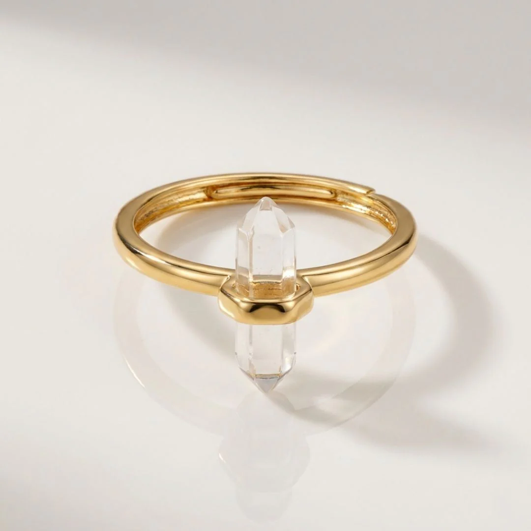 Thin Crystal Point Double Bead Ring — Sleek Healing Stone Jewelry - Image 10