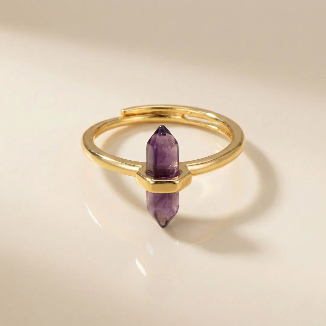 Thin Crystal Point Double Bead Ring — Sleek Healing Stone Jewelry - Image 5