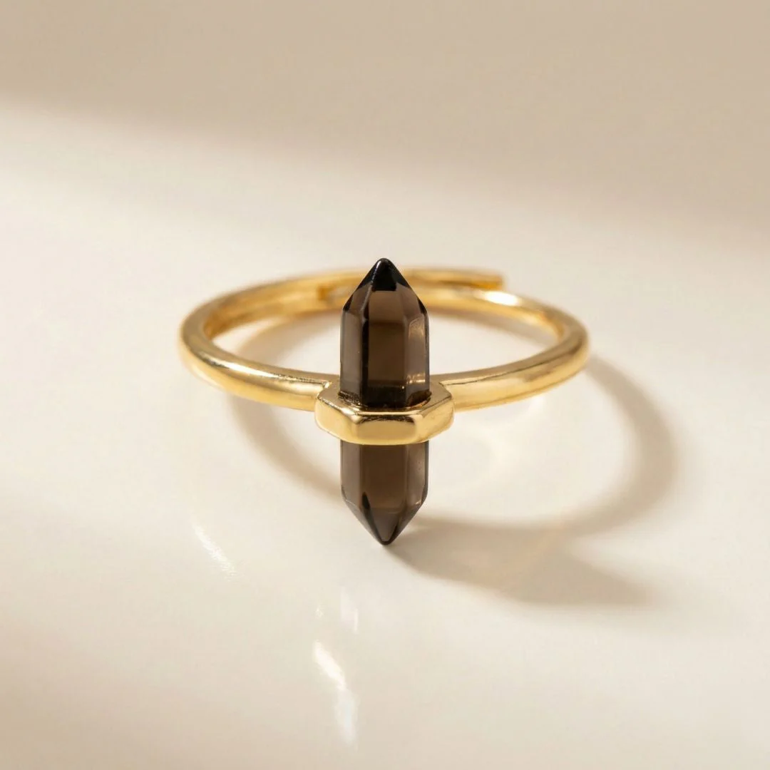 Thin Crystal Point Double Bead Ring — Sleek Healing Stone Jewelry - Image 6