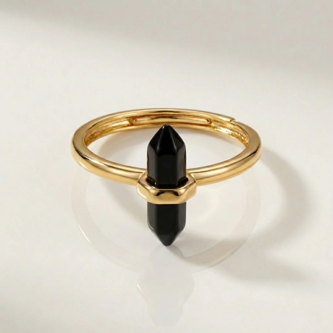 Thin Crystal Point Double Bead Ring — Sleek Healing Stone Jewelry - Image 8