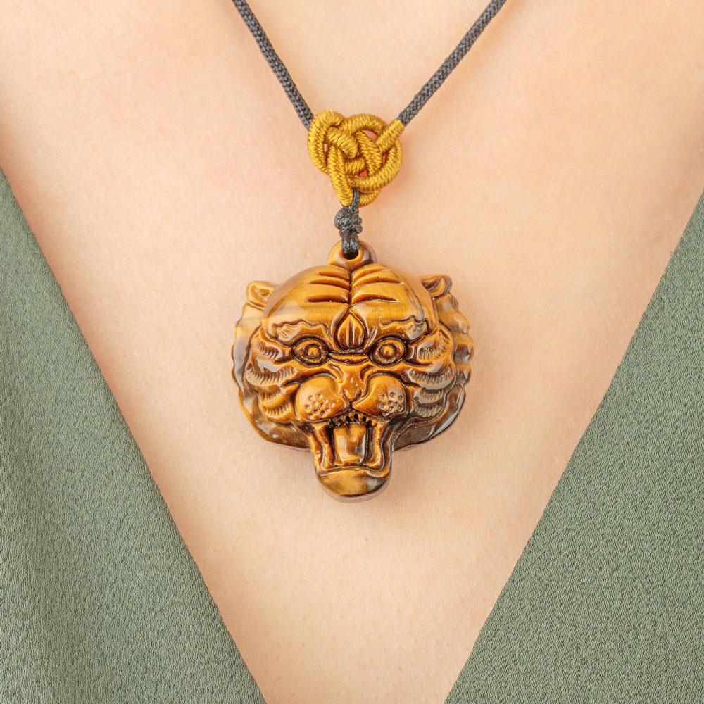 Tiger-Shaped Tiger's Eye Crystal Power Necklace - Image 3