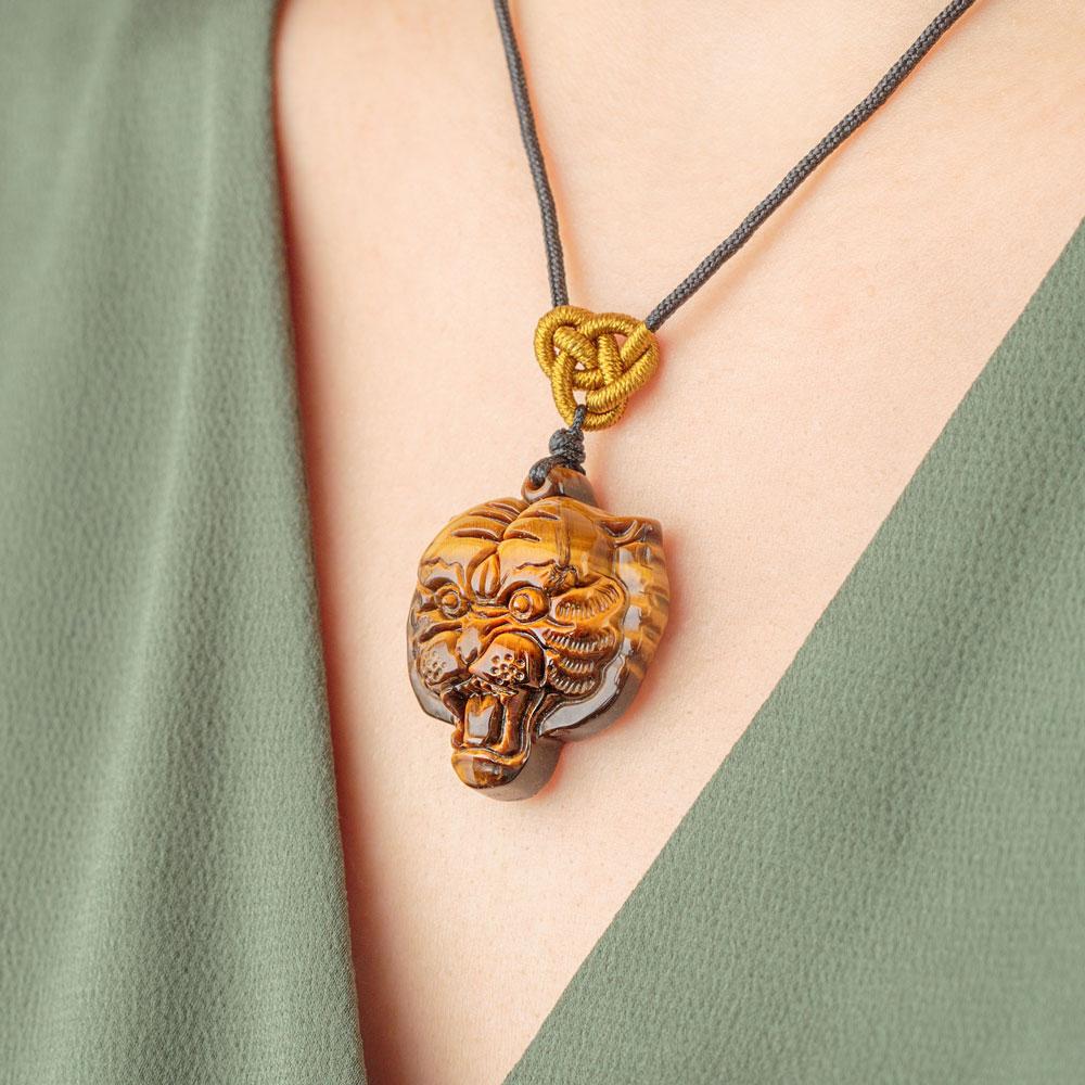 Tiger-Shaped Tiger's Eye Crystal Power Necklace - Image 4