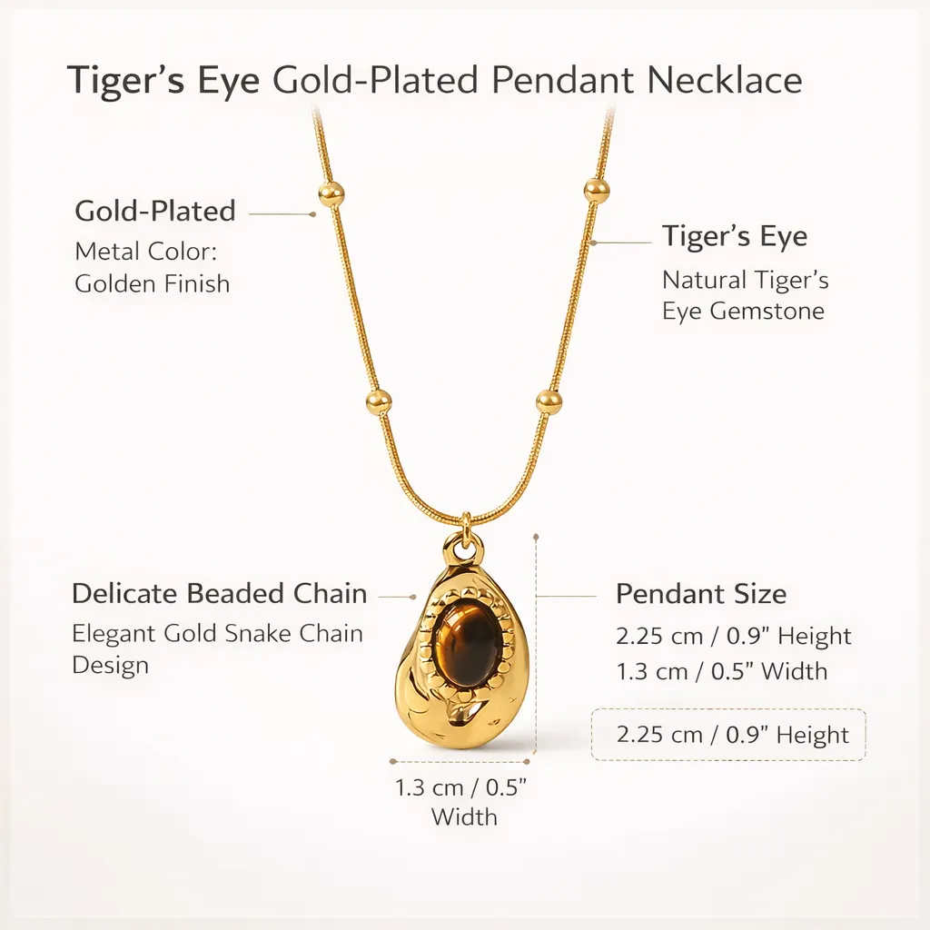 Tiger's Eye Gold-Plated Pendant Necklace — Grounding & Empowering Energy - Image 4