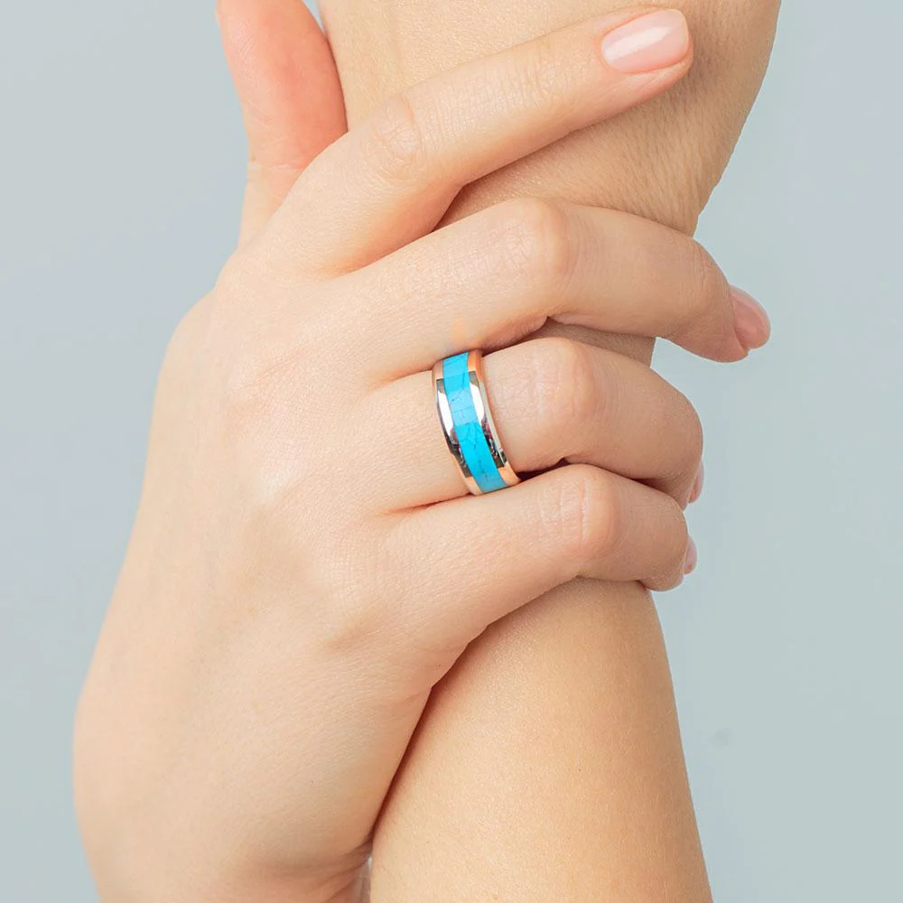 Blue Turquoise Tungsten Ring - Image 3
