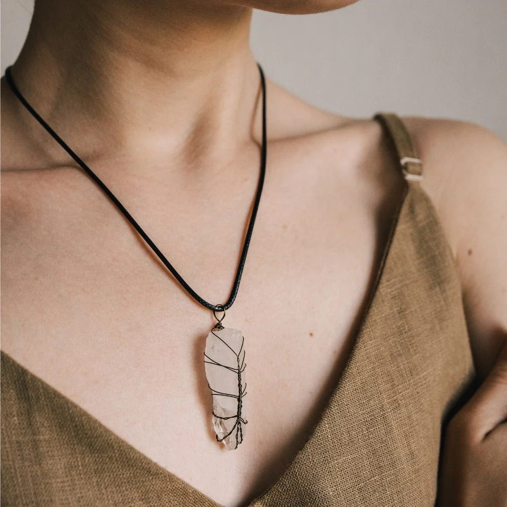 Tree Wire Wrapped Clear Crystal Necklace - Image 3