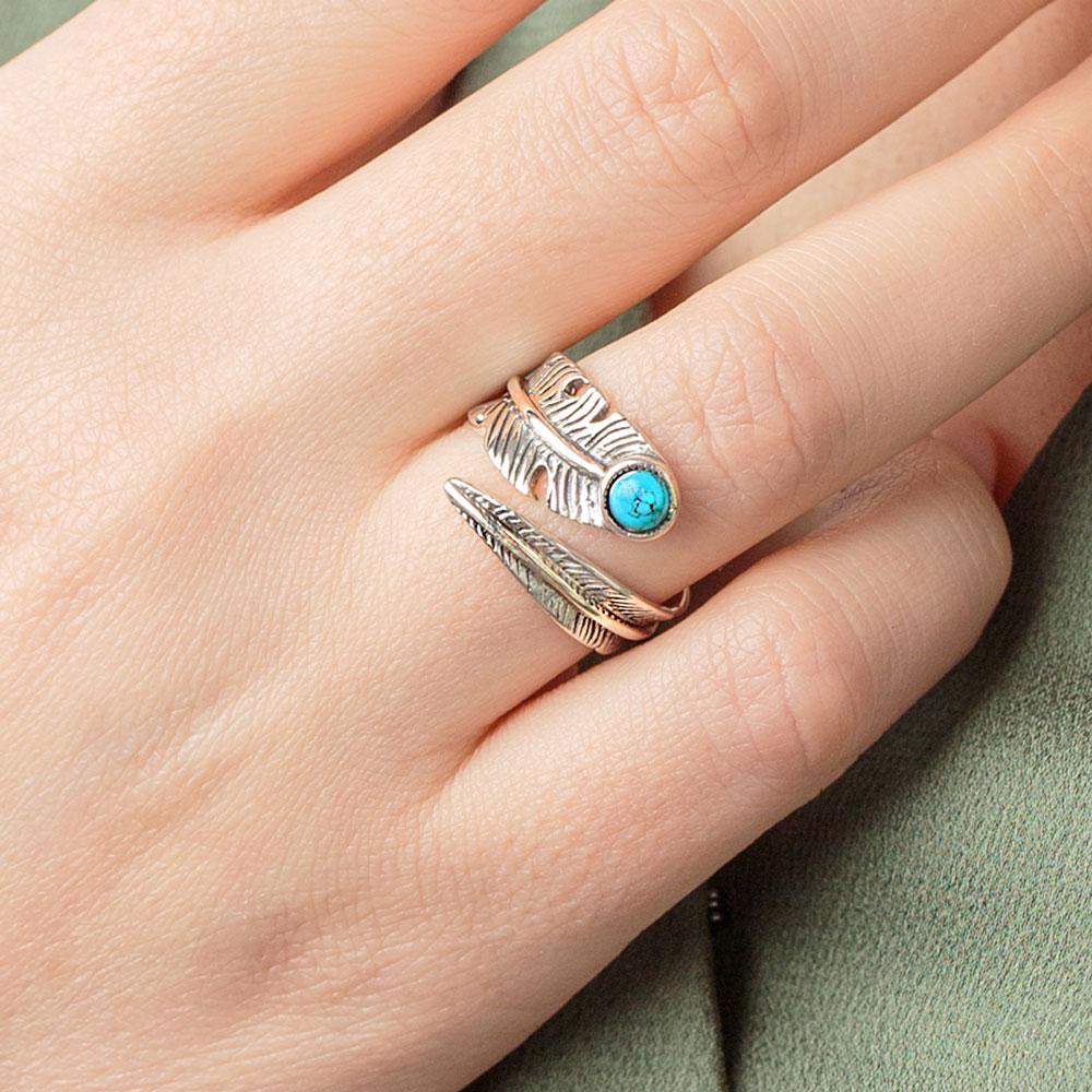 Turquoise Crystal Feather Ring - Image 2