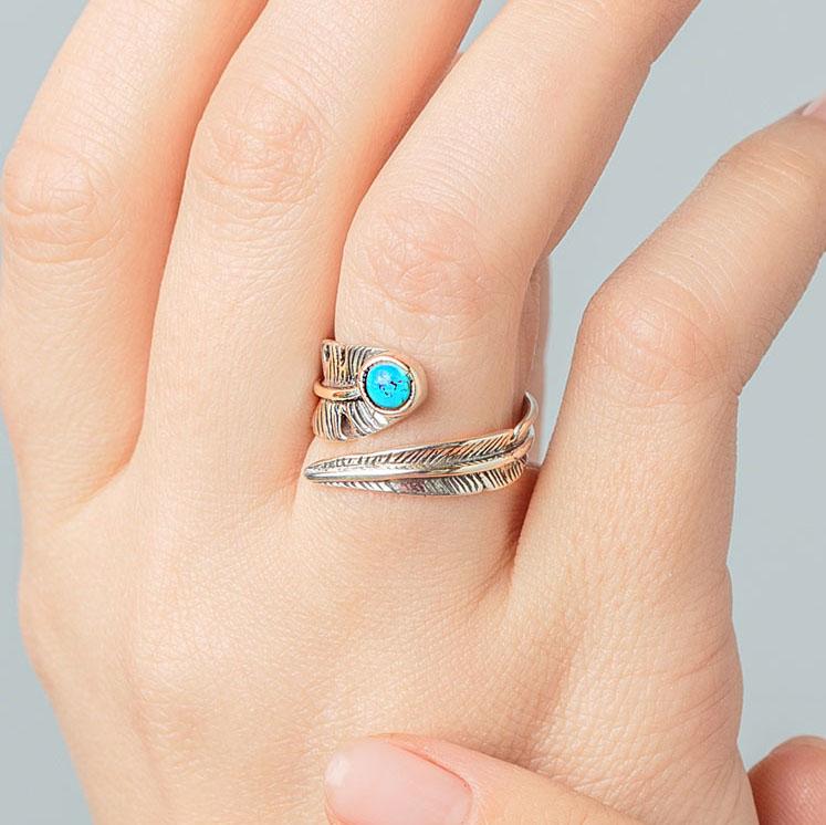 Turquoise Crystal Feather Ring - Image 3