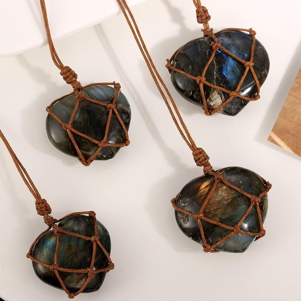 Wrapped Crystal Labradorite Heart Necklace - Image 4