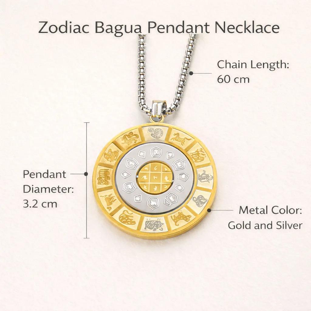 Zodiac Bagua Pendant Necklace — Feng Shui Symbol for Balance & Protection - Image 4